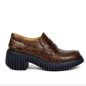 NEW 4CCCCEES Leather Plita Penny Heeled Loafers in brown for women 825 10m5